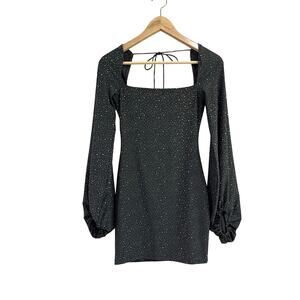 Lucy In‎ The Sky Black Rhinestone Puff Sleeve Bodycon Mini Dress Small